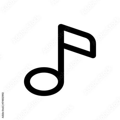 Illustration of a single black musical note with a filled head and a flag on a white background plain view