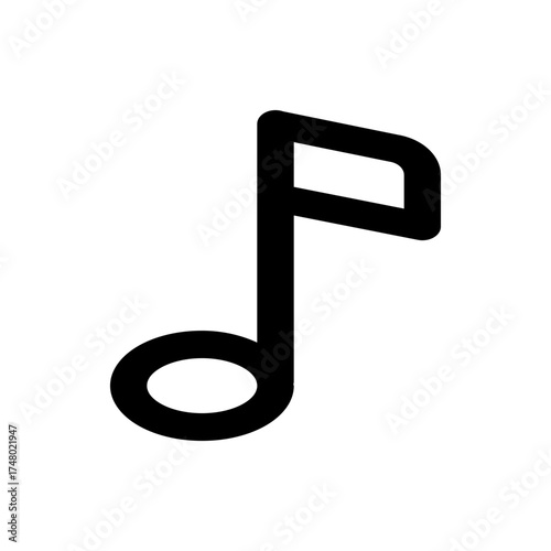 Illustration of a single black musical note with a filled oval and a flag on a white background plain view