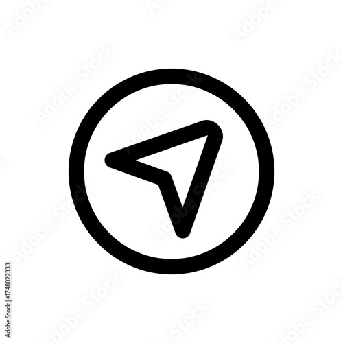 Black outline of a paper airplane inside a circle suggesting sending a message or navigation icon use case