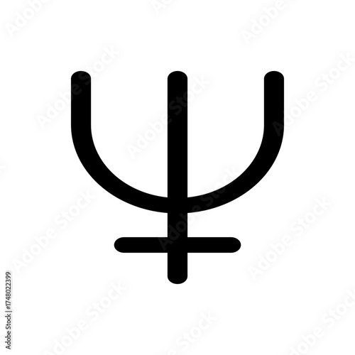 Illustration of a black astrological symbol resembling a trident with a crossbar at the bottom center