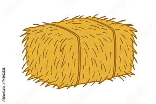 Square hay bale with straw texture isolated on white background