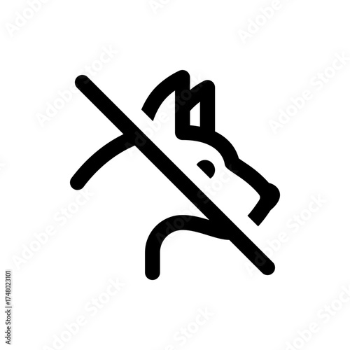 Illustration of a stylized dog head with a diagonal line through it indicating no dogs allowed symbol icon
