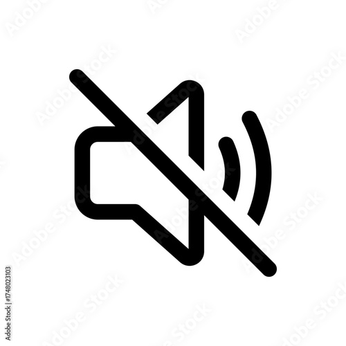 Illustration of a speaker icon with a diagonal line indicating mute or sound off functionality symbol design