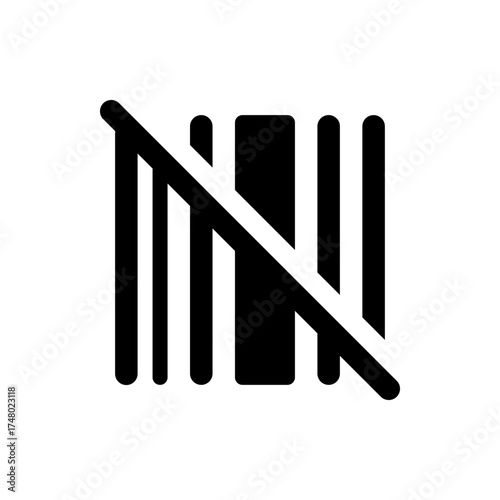 Black and white illustration of a barcode with a diagonal line through it indicating a cancellation or error