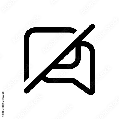 Black outline of a speech bubble with a line through it indicating muted or disabled notifications feature