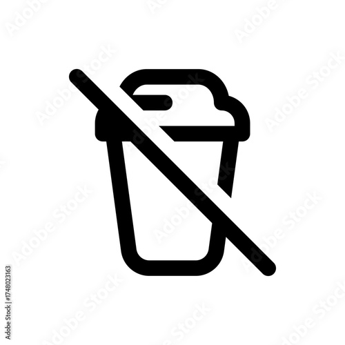 No disposable coffee cup icon with a bold diagonal line indicating prohibition and restriction symbol design