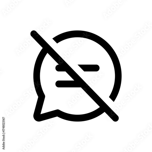 Black outline of a speech bubble with two lines inside crossed out indicating no talking or communication