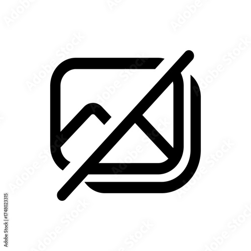 Illustration of a rounded square containing a landscape image with a diagonal line through it, indicating no image