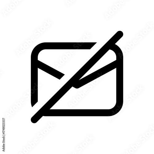 Black and white graphic of an envelope with a line through it indicating blocked or deleted message icon