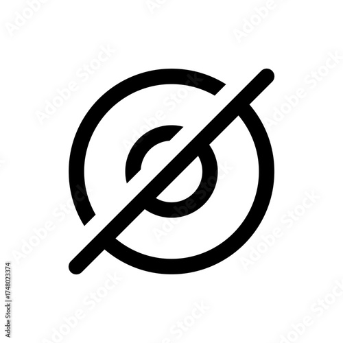 A graphic representation featuring two concentric circles crossed out by a diagonal line indicating prohibition symbol