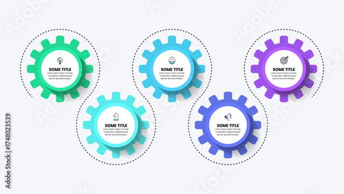 Infographic template. Gears with a line and 5 steps