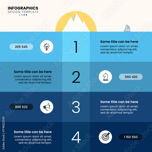 Infographic template. Iceberg with 4 steps and icons