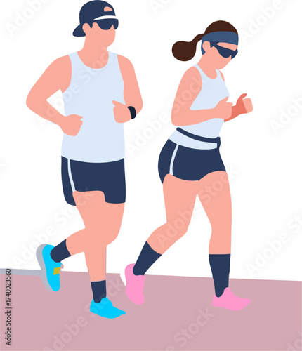A pair of teenagers are jogging together.