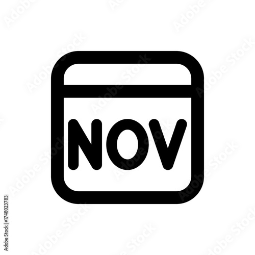 Black and white calendar icon displaying the abbreviation nov representing the month of november symbol