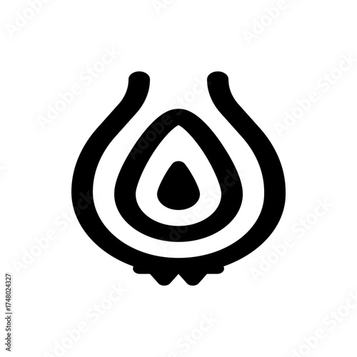 Illustration of a stylized onion with three layers in black and white on a plain background design icon