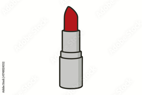 Red lipstick icon in silver tube with white background