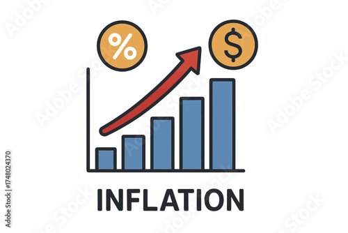 Inflation concept: rising bar graph with percentage and dollar symbols