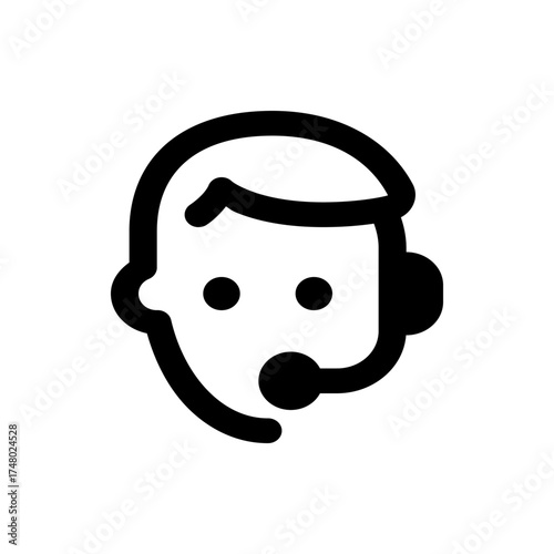 Illustration of a customer service representative icon with a headset and microphone in black outline style