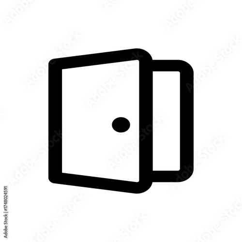 Illustration of an open door with a round doorknob in black and white simple design minimalist style art