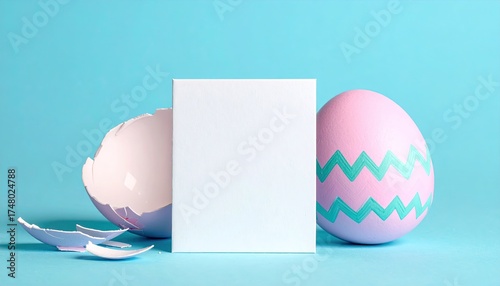 Pastel Easter egg still life with blank canvas