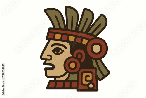 Aztec warrior head symbol in traditional indigenous art style
