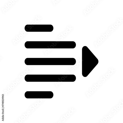 Black align right icon with four horizontal lines and a right pointing arrow on a white background image view
