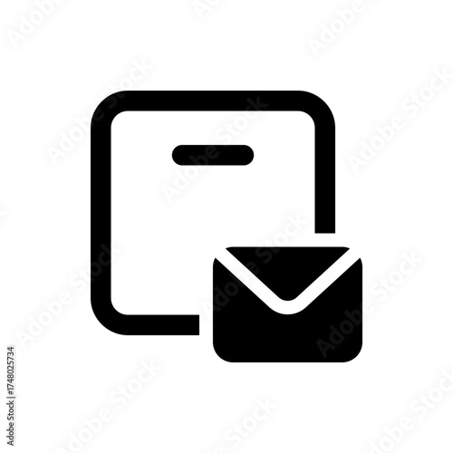 Black and white icon depicting a stylized mobile device with an envelope symbol indicating messaging app