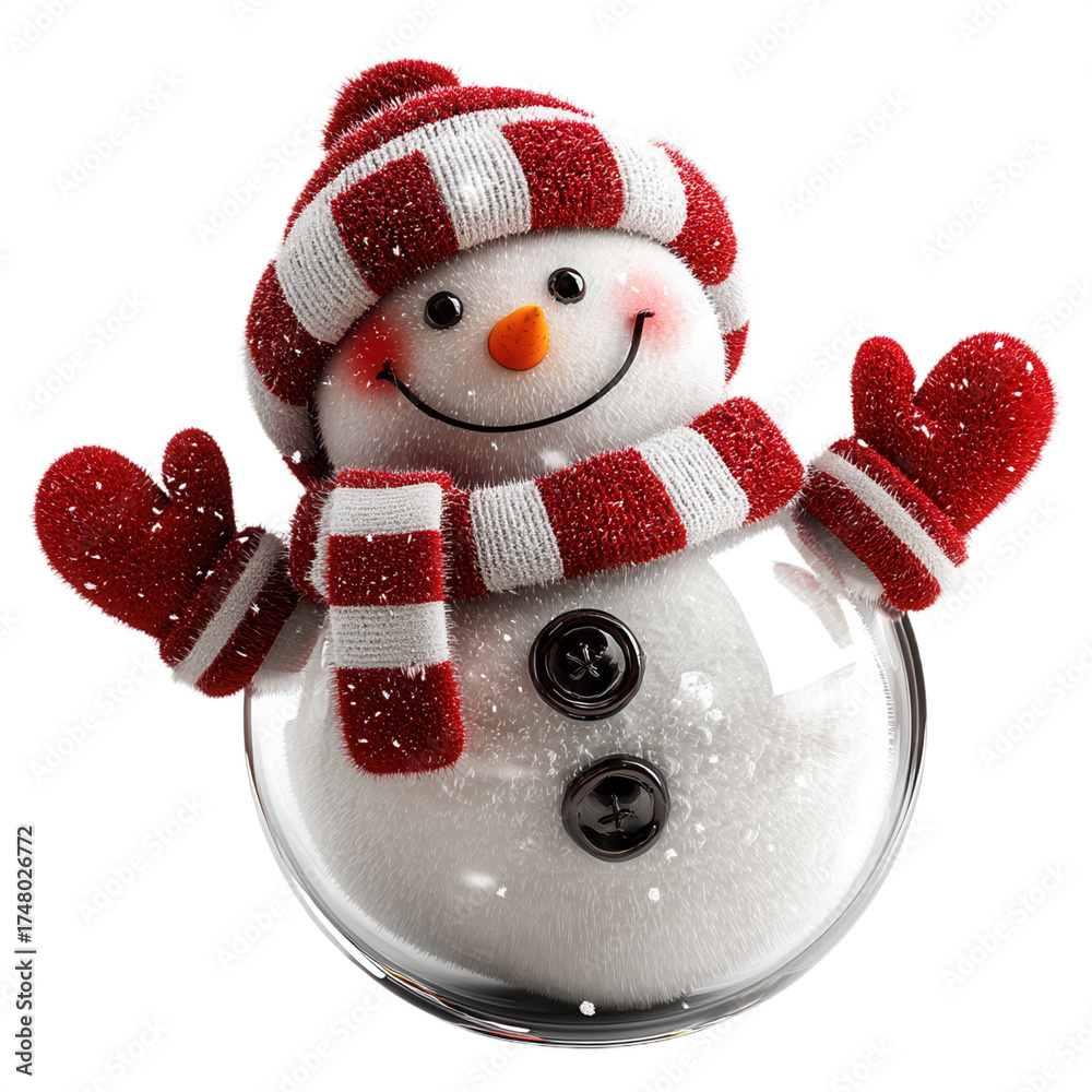 Fototapeta premium christmas decoration. Cheerful snowman wearing a striped scarf and gloves.