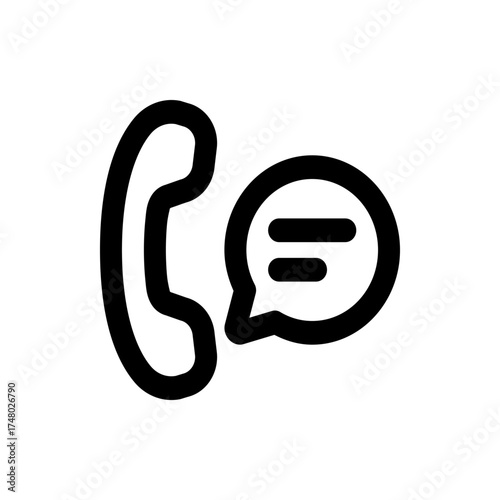 Illustration of a black phone receiver with a speech bubble containing two horizontal lines icon design
