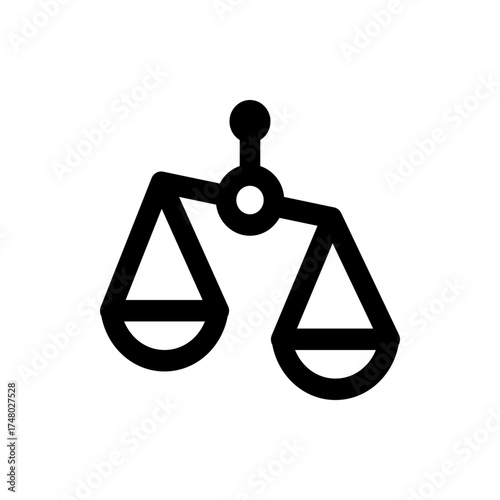 Illustration of a black scales of justice symbol with two pans hanging from a central balancing point design