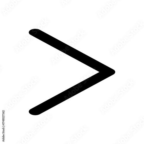 A simple black chevron pointing to the right on a white background with rounded edges and clean lines design