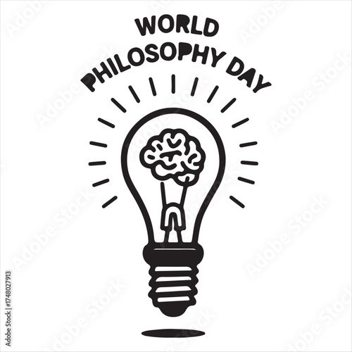 Educational World Philosophy Day Typography Art,
Brain Light Bulb Icon for World Philosophy Day,
Inspirational World Philosophy Day Logo Design,
World Philosophy Day Creative Brain Lightbulb,