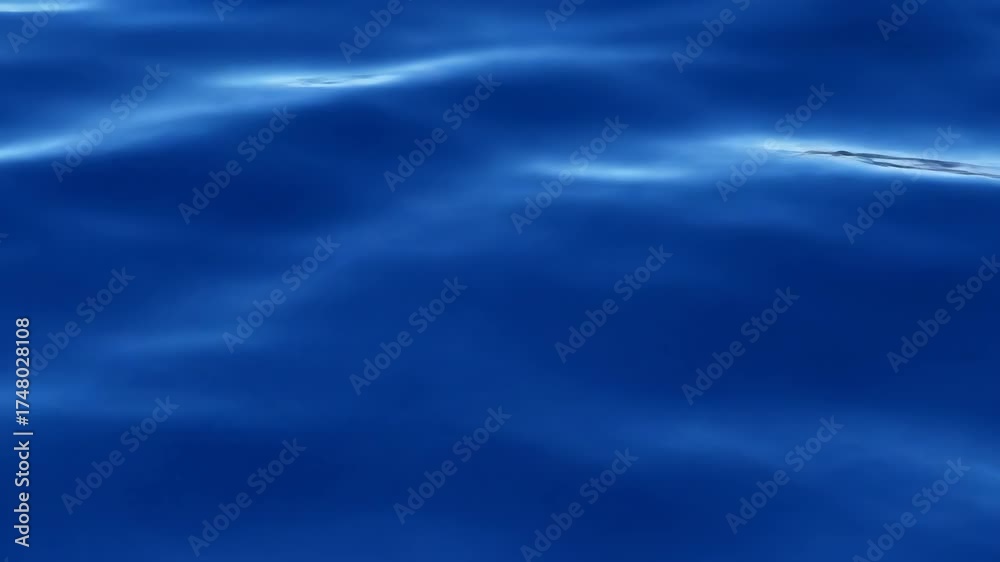 Seamlessly looping video of an abstract deep blue ocean surface with slow, gentle rippling waves and reflective light, creating a serene aquatic motion serene, blue, loop
