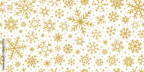 Snowflakes seamless pattern, winter golden background, vector design