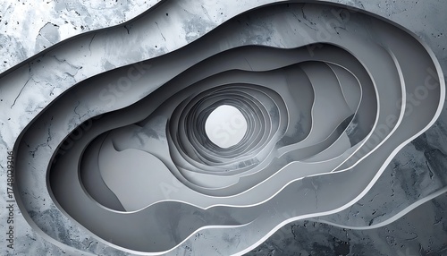 Fototapeta Naklejka Na Ścianę i Meble -  Abstract 3D layered design with tunnel effect in grayscale, modern art