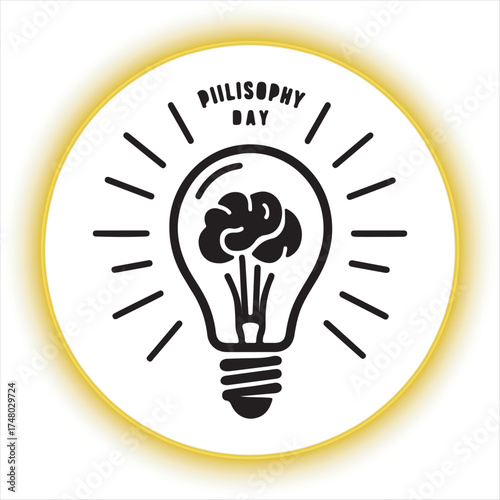 World Philosophy Day Light Bulb Brain Concept Design,
Minimalist World Philosophy Day Vector Illustration
