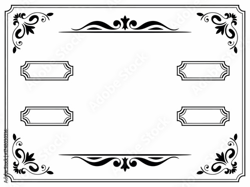 Elegant Decorative Frame Blank Template for Design with Floral Ornament Elements and Space for Text