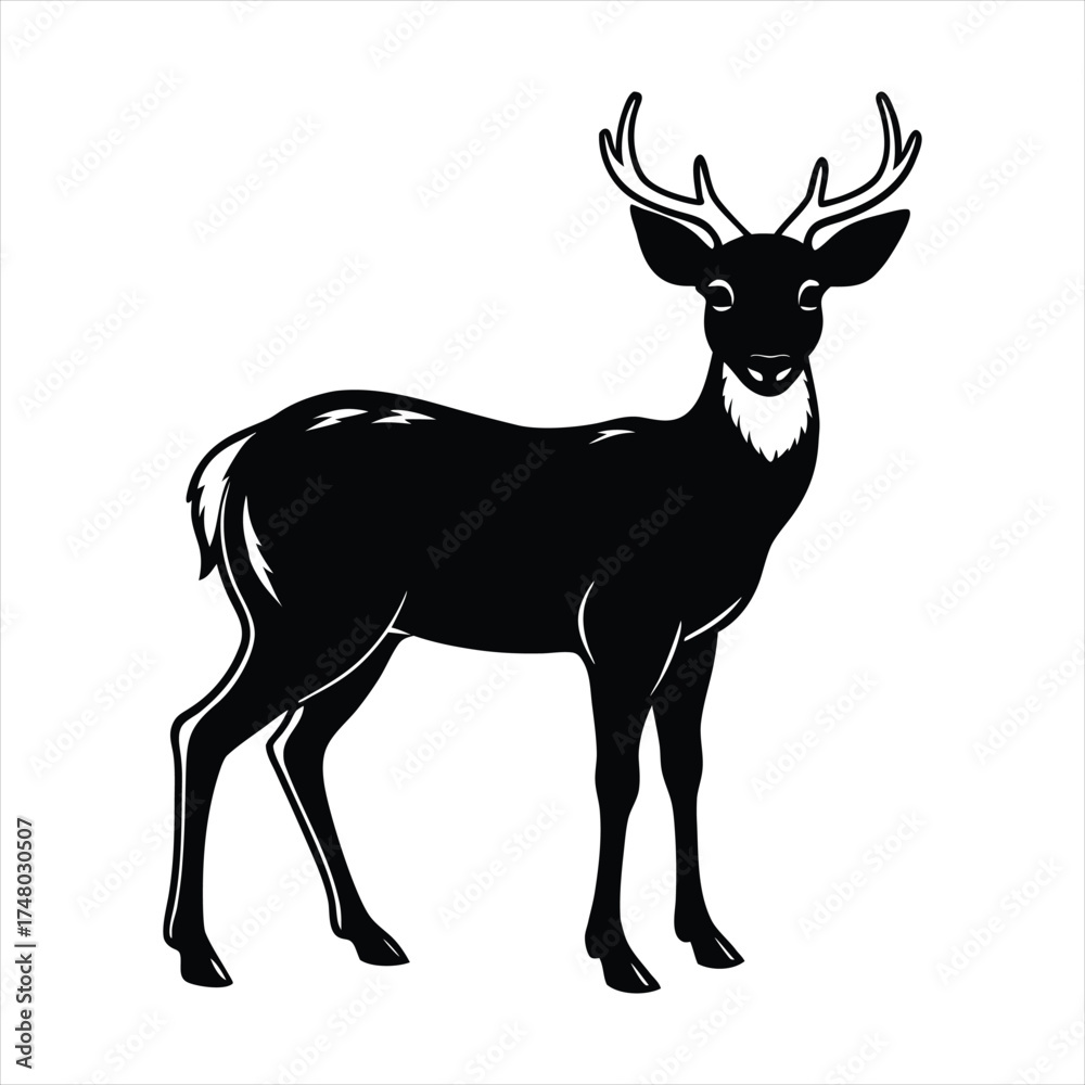Fototapeta premium Deer Silhouette Vector,Elegant Wildlife Illustration, Wild Animal Design in Black and White,Deer vector,Deer design, Deer concept, Deer art, Deer topics,Deer doodle, 