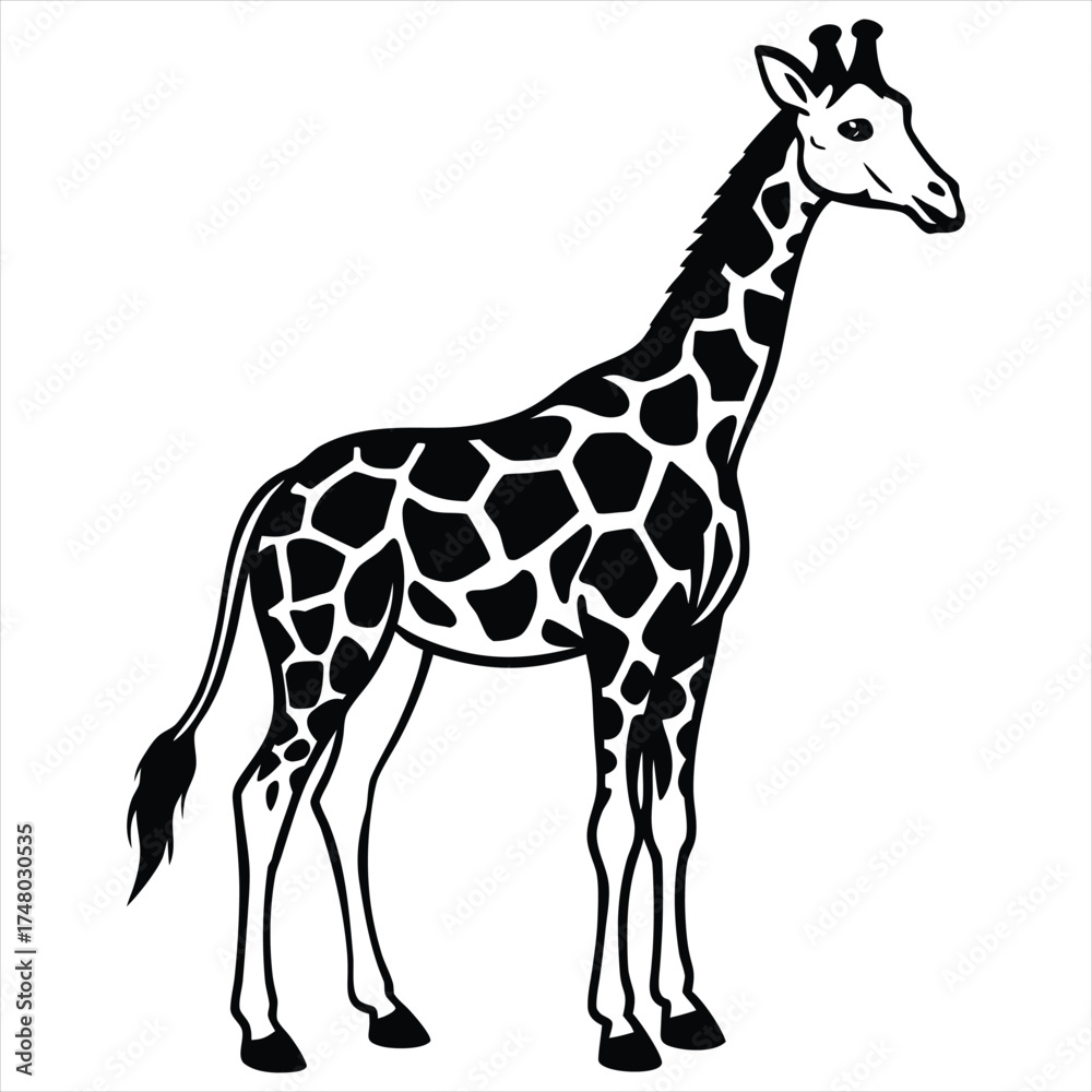 Obraz premium black and white giraffe vector illustration,Giraffe Silhouette Vector,African Wildlife Illustration, Elegant Animal Design in Black and White,giraffe vector,giraffe design, giraffe concept, giraffe