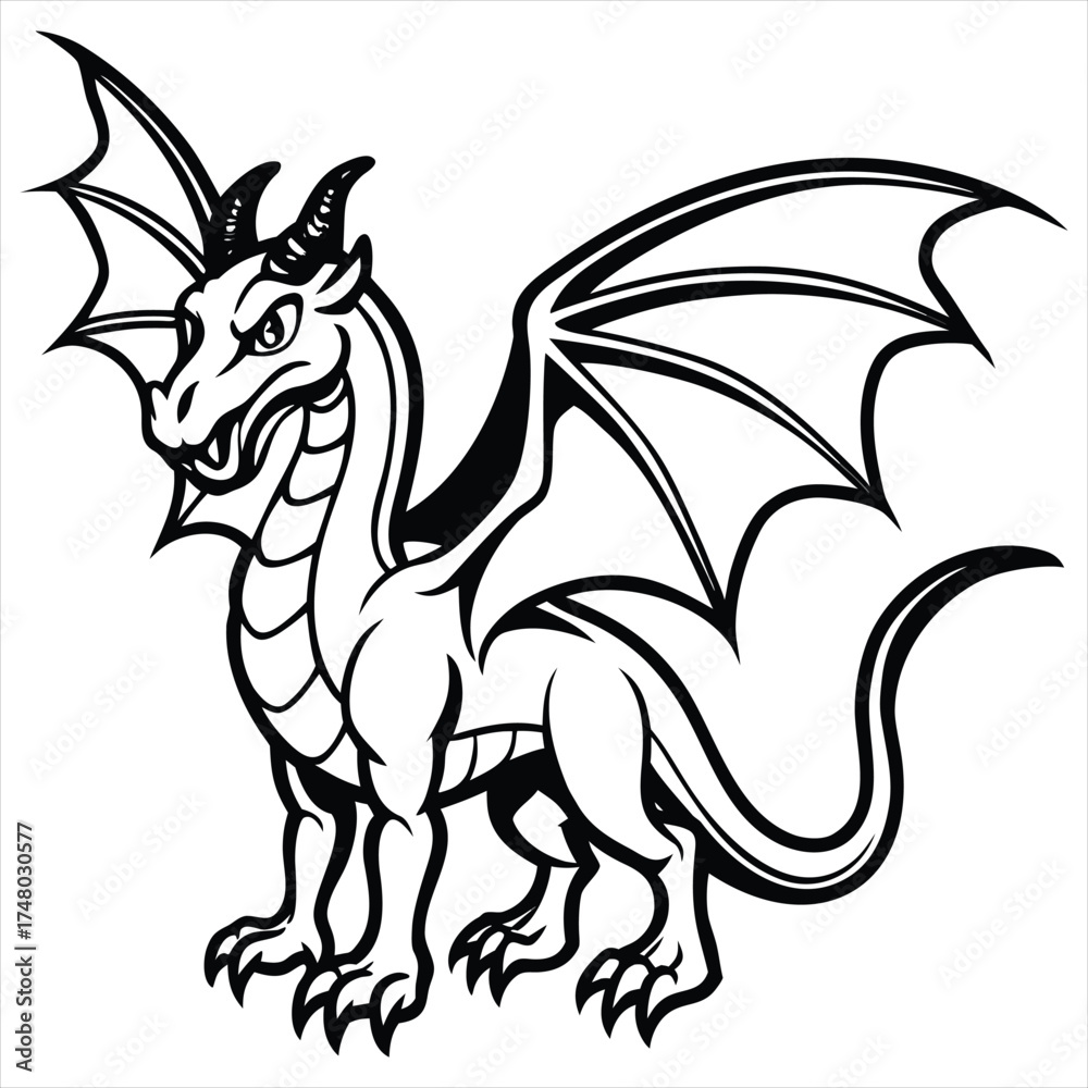 Fototapeta premium Cute Cartoon Dragon Vector – Fantasy Creature Illustration, Mythical Animal Mascot Design,dragon vector, dragon design, dragon concept, dragon art, dragon topics,dragon doodle,dragon Pattern