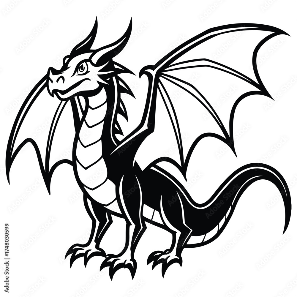 Naklejka premium Cute Cartoon Dragon Vector – Fantasy Creature Illustration, Mythical Animal Mascot Design,dragon vector, dragon design, dragon concept, dragon art, dragon topics,dragon doodle,dragon Pattern 