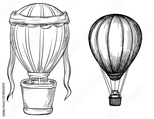 A minimalist representation of travel and adventure is depicted by the black silhouette of a hot air balloon