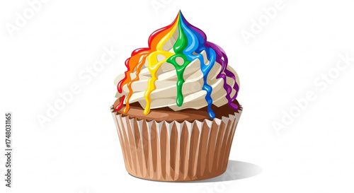 A delicious cupcake with rainbow drizzle, a sweet treat, perfect for birthdays, celebrations, and adding a touch of color