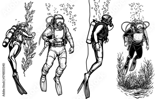 A scuba diver is silhouetted in an underwater scene filled with bubbles, highlighting adventure and exploration