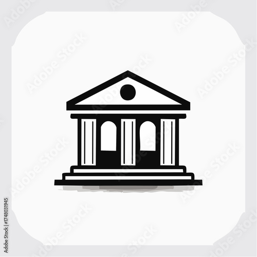 Simple black icon of a classical building with columns, representing a bank or government institution.