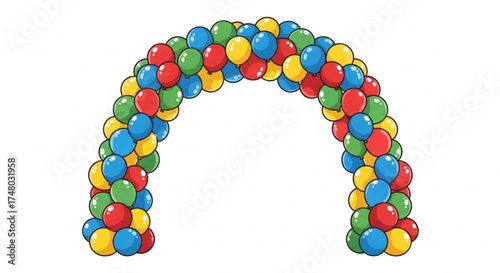 Illustration of a colorful balloon arch, festive decoration for party, celebration, or event balloons in red, yellow, green, and blue