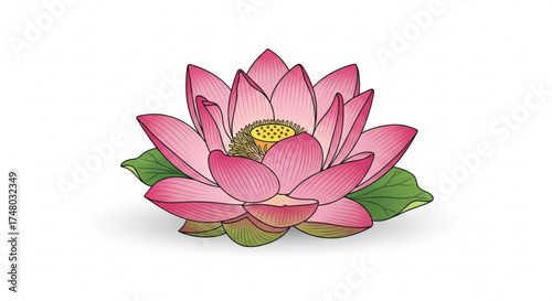 A serene lotus flower, , with delicate pink petals and a golden center, symbolizes purity and enlightenment in this elegant artwork