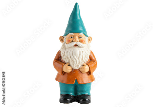 Foto Isolated cheerful garden gnome figure, lawn ornament, fairy-tale sculpture for o