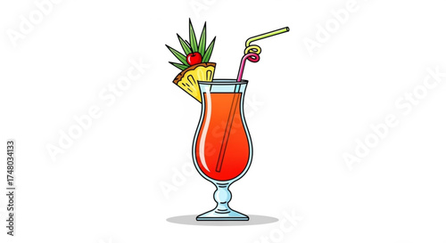 A refreshing tropical cocktail with pineapple and cherry garnish, a perfect drink for summer relaxation