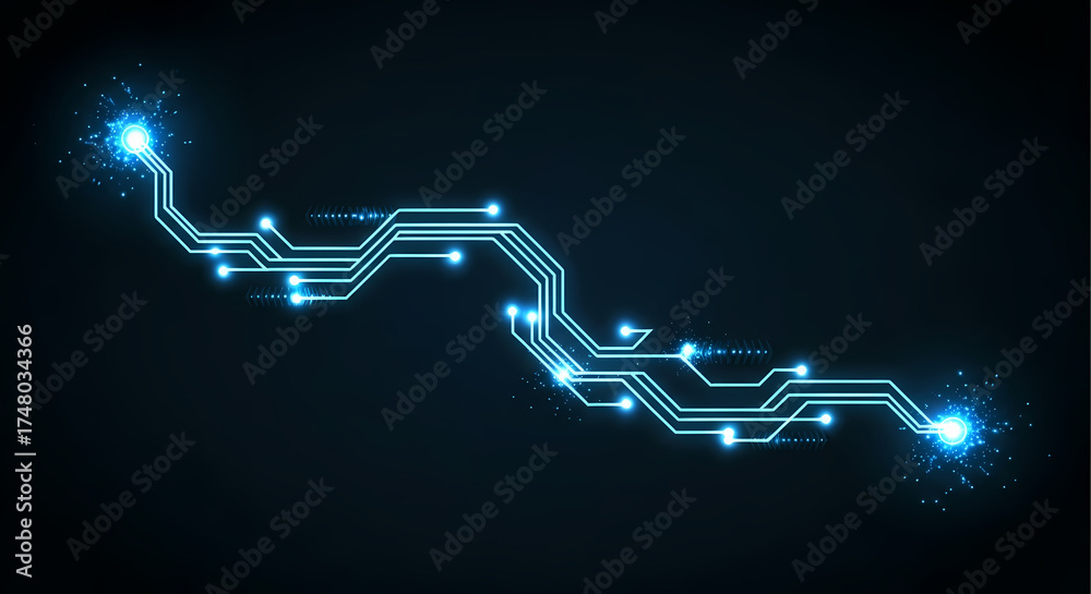 Obraz premium Modern city communications systems with blue glowing lights convey connectivity, innovation and high technology. City communications systems connect through circuit boards,